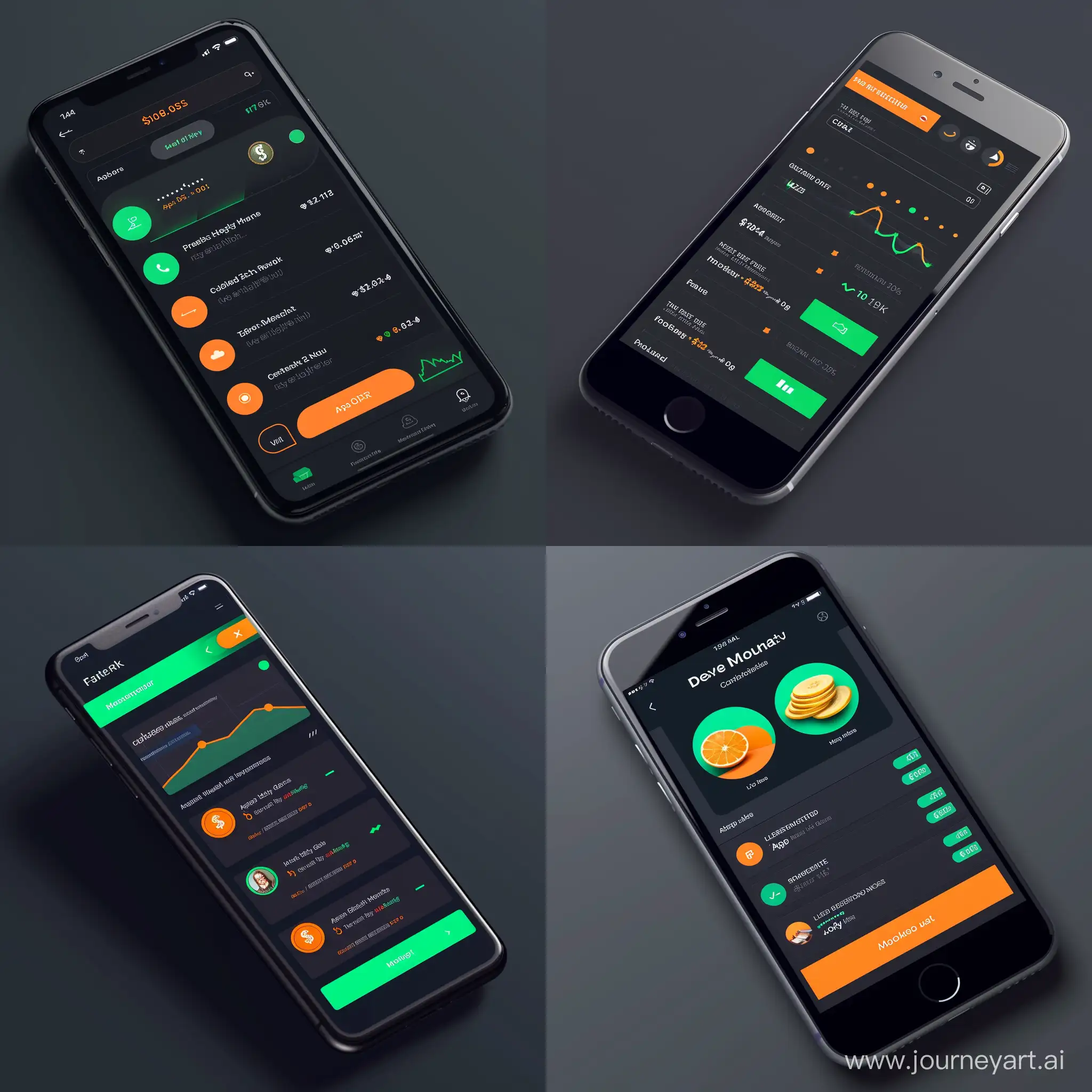 tech inspired ios app
main color : dark
main accent : green
accent 2 : orange

This app is focused on helping users stay motivated using money
