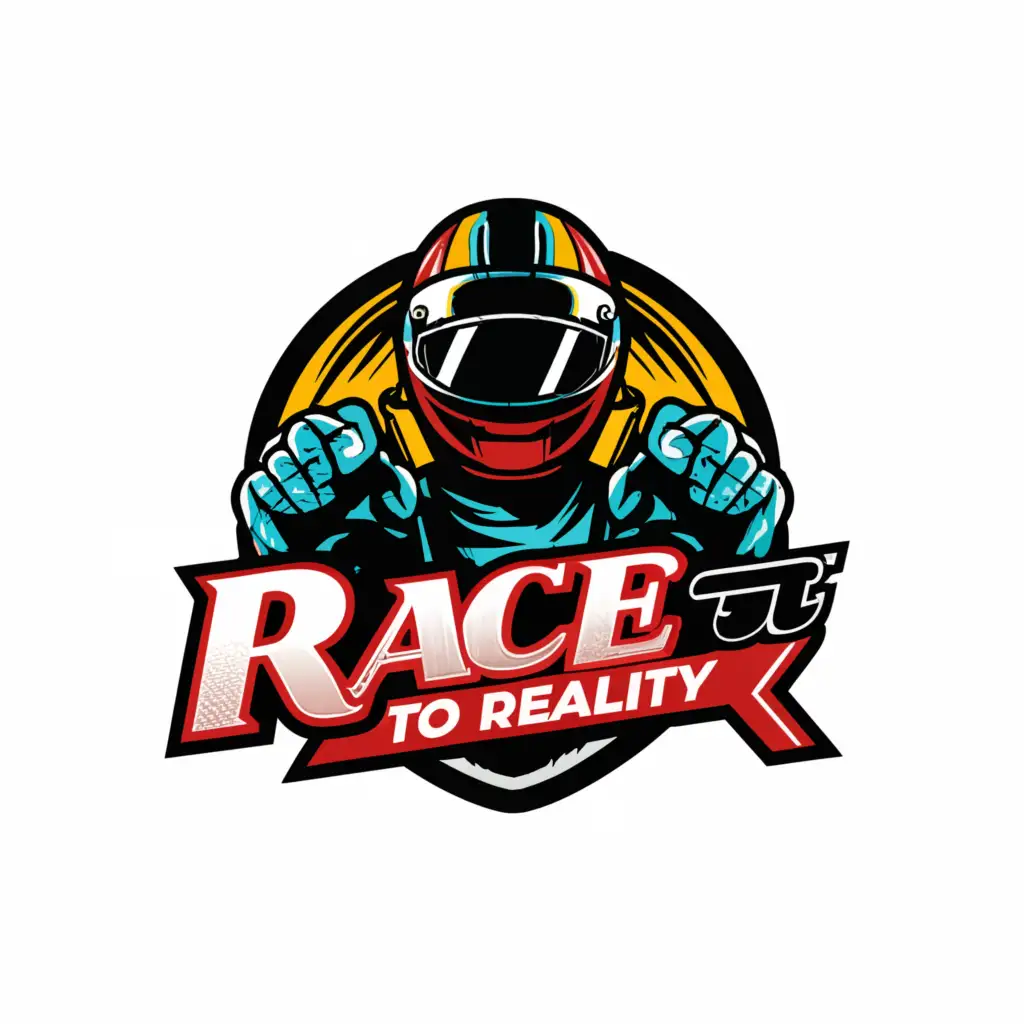 a logo design,with the text "Race To Reality", main symbol:Logo Design Brief
We need a logo for a racing simulator business. The logo should have some type of racing theme such as integrating a racing flag, rpm needle, race driver avatar, etc to it but it doesn't need to be all about that maybe just integrate some part within. Not totally set on the overall shape of it yet, it could be free-form, round, oval, etc. Something modern colorful with a silhouette style. I have attached a few examples of how colorful it should be and design wise although have something about racing design. It needs to be bold, colorful, and have a race driver avatar of some kind. The attached images show the bold color examples and over design style, I do not want the ocean or palm trees or mountains like the example it is there for the overall colors and bold style.

Industry/Entity Type
racing,Moderate,clear background