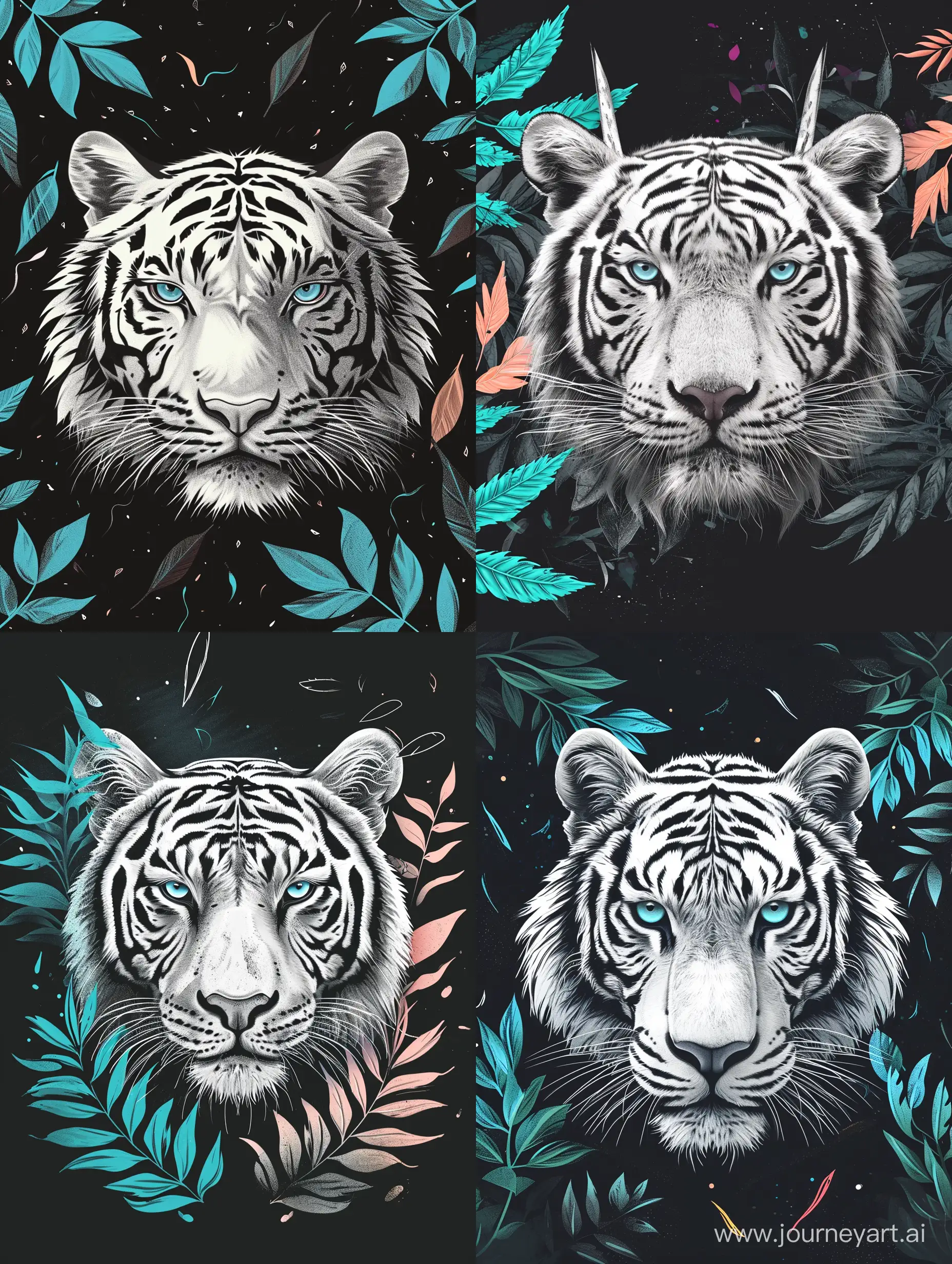 Elegant-White-Tiger-Face-with-Cyan-Eyes-in-Realistic-Style