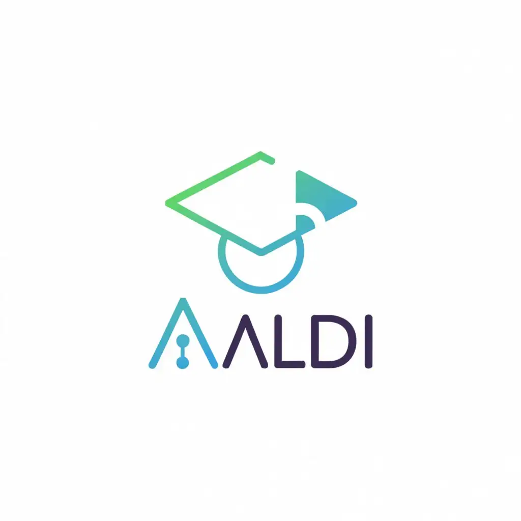 a logo design,with the text "ALDI", main symbol:Fun & Dynamic learning Experience,Minimalistic,be used in Education industry,clear background