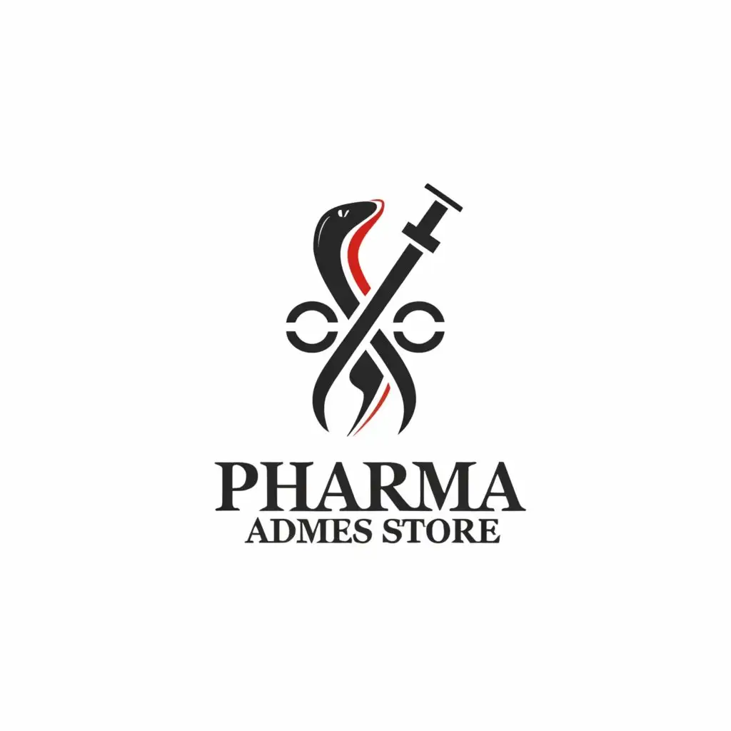 a logo design,with the text 'Pharma Admes Store', main symbol:The spear pierces the snake, the DNA molecule,Minimalistic,be used in Retail industry,clear background