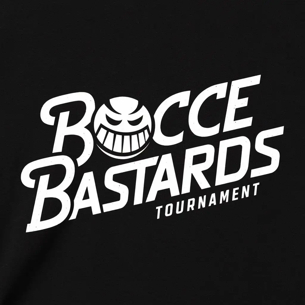 Create a logo for Bocce Bastards, a tournament for the game of Bocce, the logo must be white, on a black background