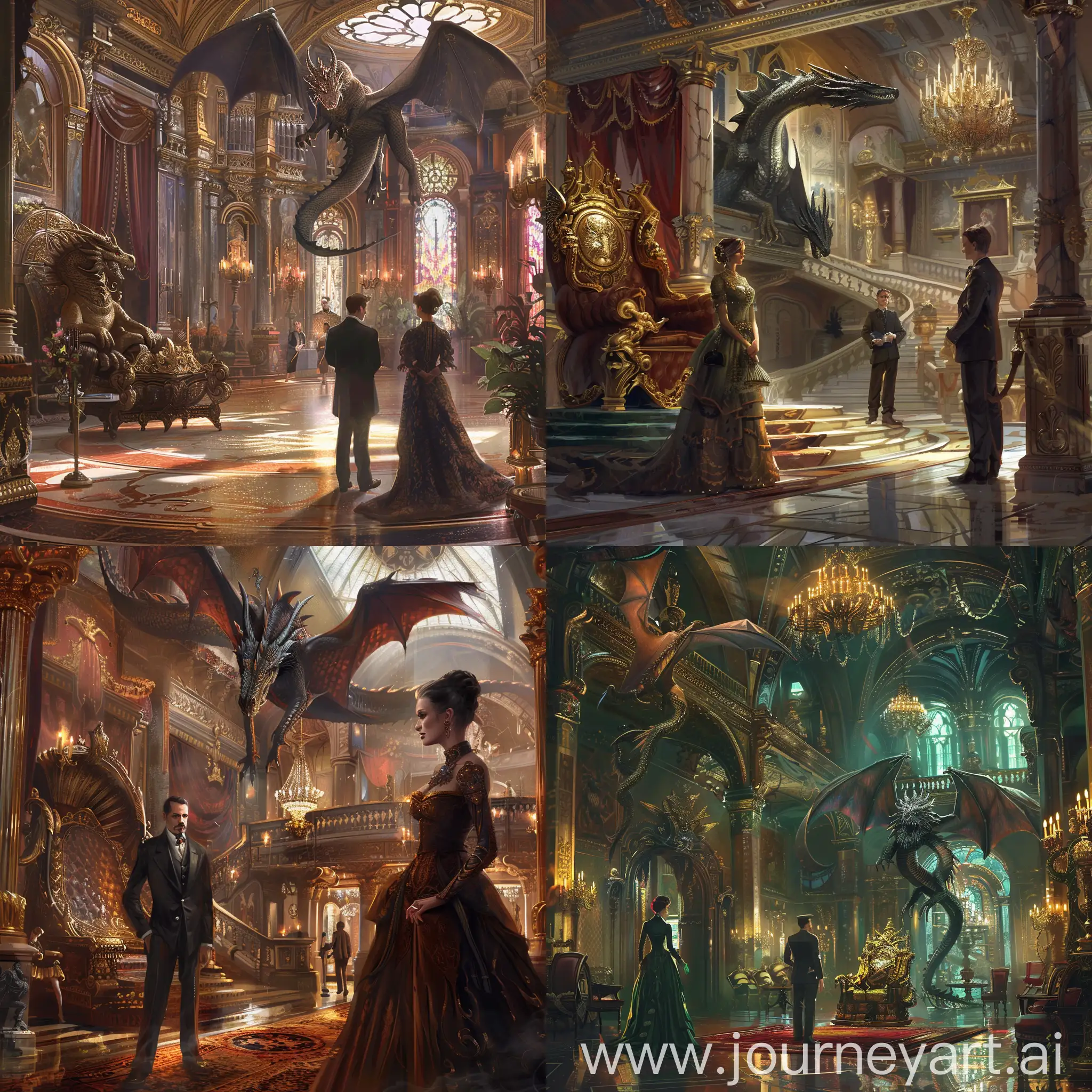 Elegant-Couple-with-Dragon-Throne-in-Grand-Hall