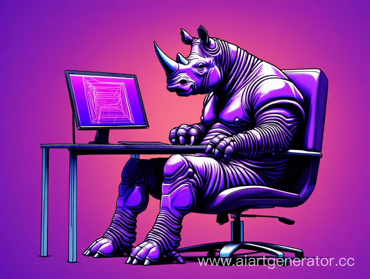 Purple-Cyber-Rhinoceros-Engaged-in-Computer-Play