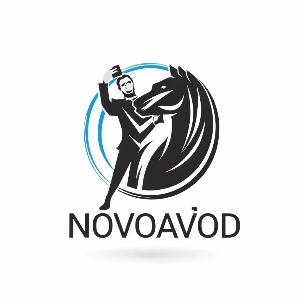 LOGO-Design-for-Novozavod-Abstract-Horse-Selfie-with-Monochromatic-Man-Typography-for-Entertainment-Industry