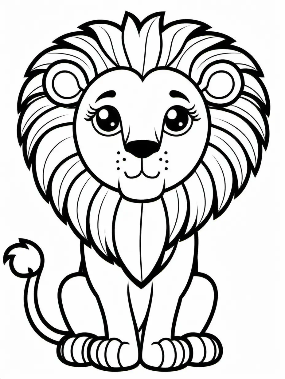 simple cute  lion

coloring page
line art
black and white
white background
no shadow or highlights