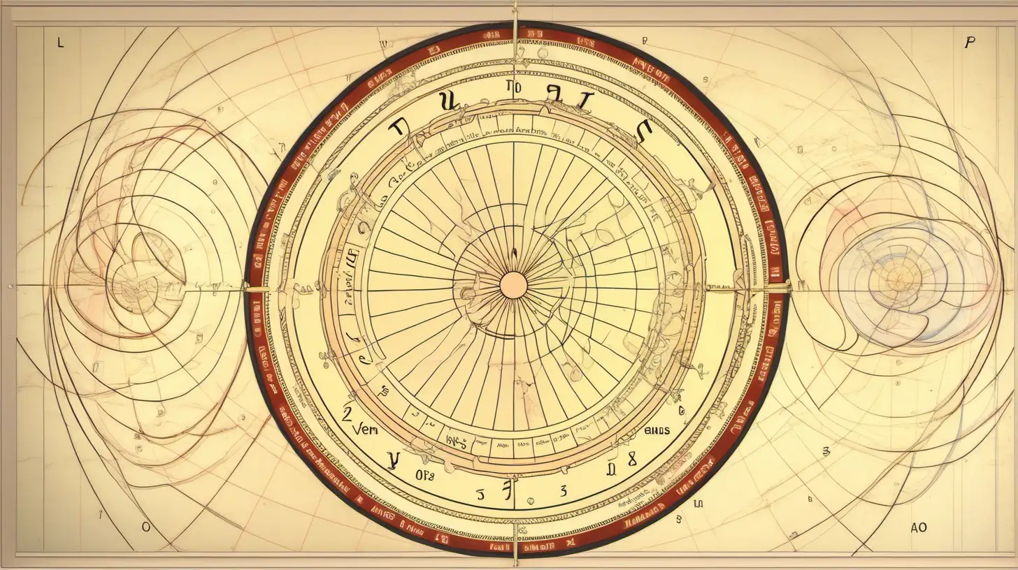 Astrological Wheel Pluto Opposite Venus in Loose Lines and Muted Colors