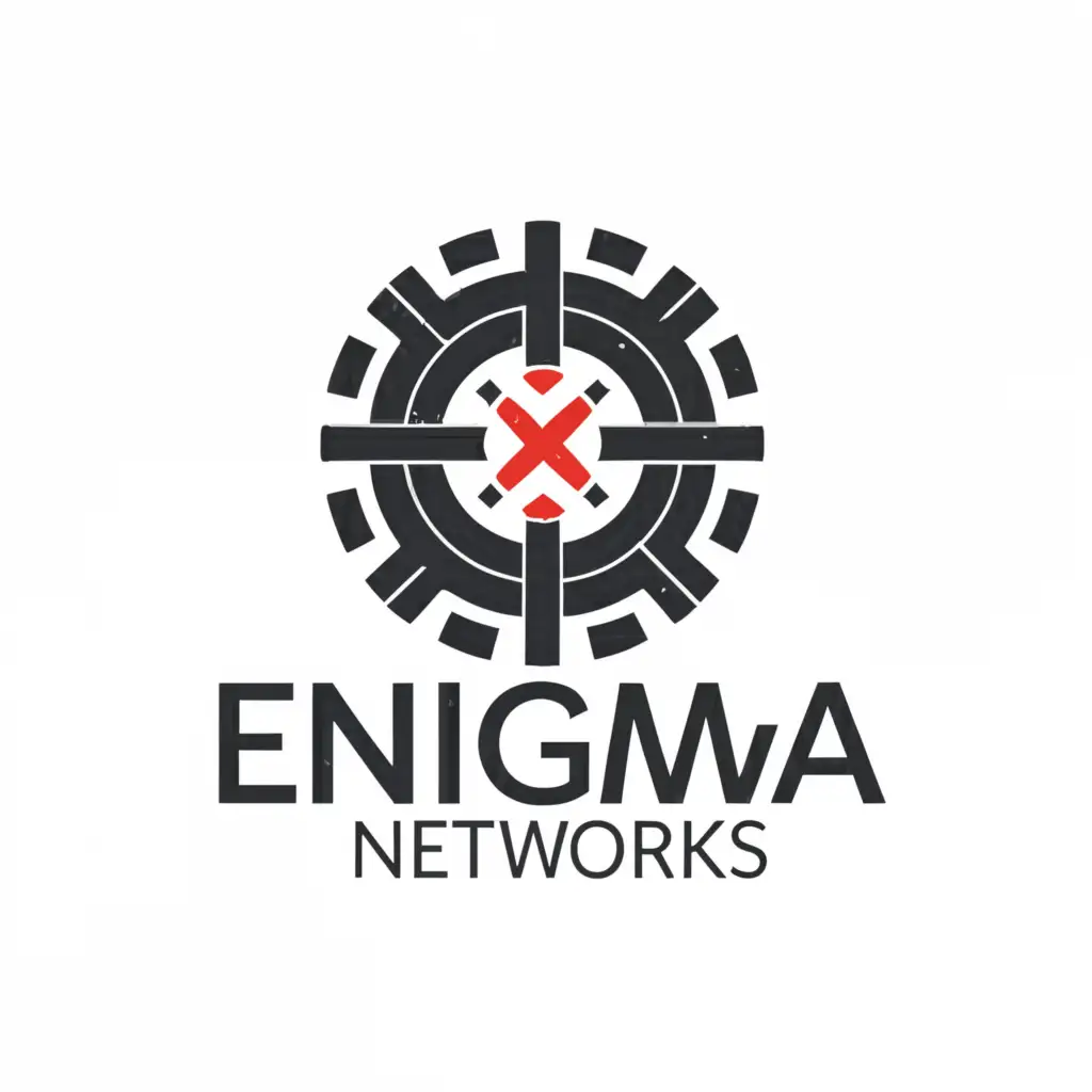a logo design,with the text 'Enigma Networks', main symbol:hard to decipher, circular, flat, german rune symbols, red and black sun rays, moderate, clear background, border, 