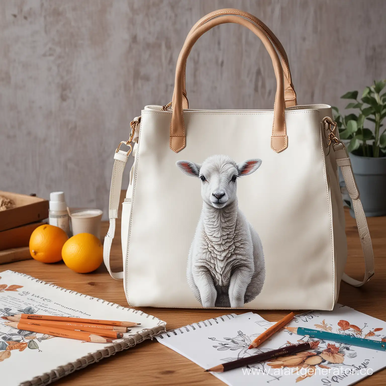 Stylish-Studio-Tableau-Chic-Womans-Bag-with-Little-White-Lamb-Design