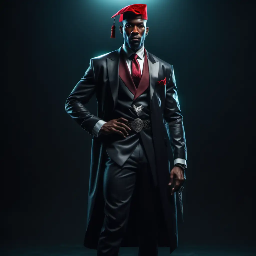 Elegantly Dressed Cyberpunk Black Man with Fez and Dagger