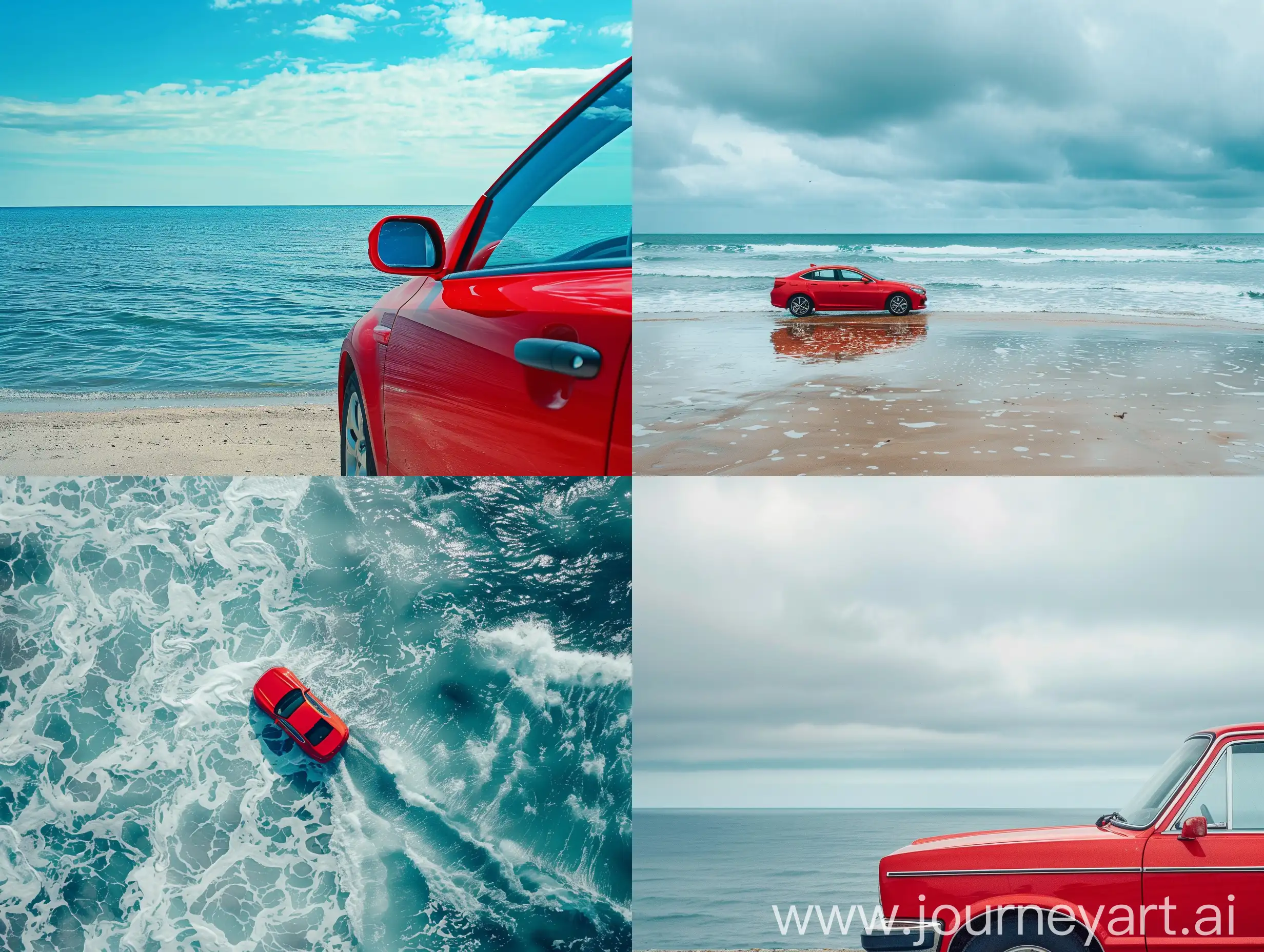 Red-Car-Driving-Alongside-the-Sea