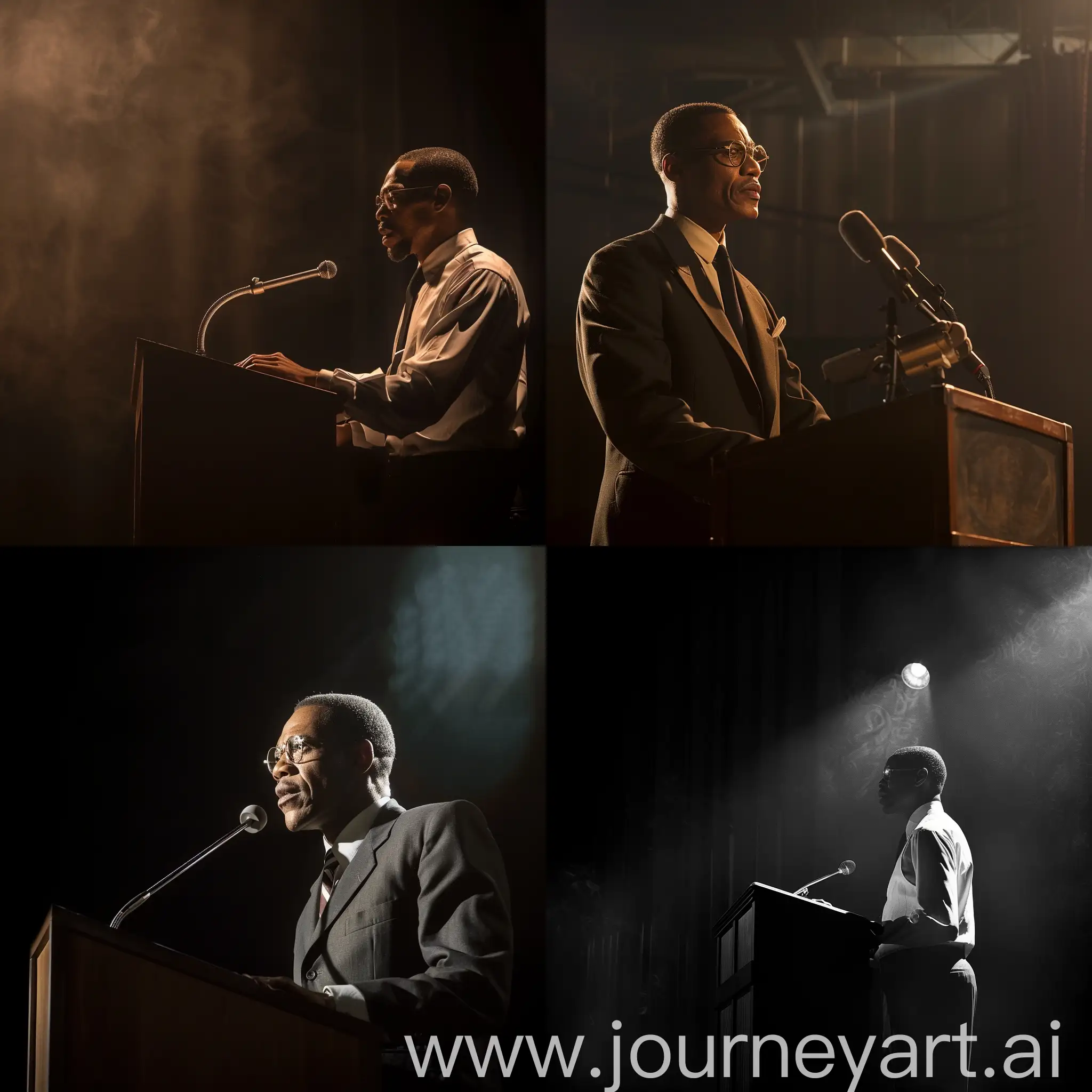 Malcolm-X-delivering-powerful-speech-at-lectern-with-cinematic-lighting