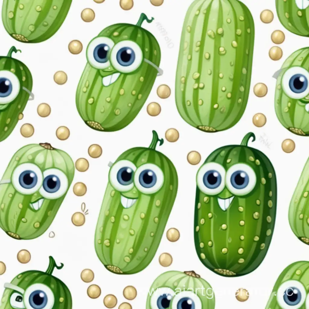 Whimsical-Cucumber-Character-with-Eyes-and-Panties-in-White-Peas
