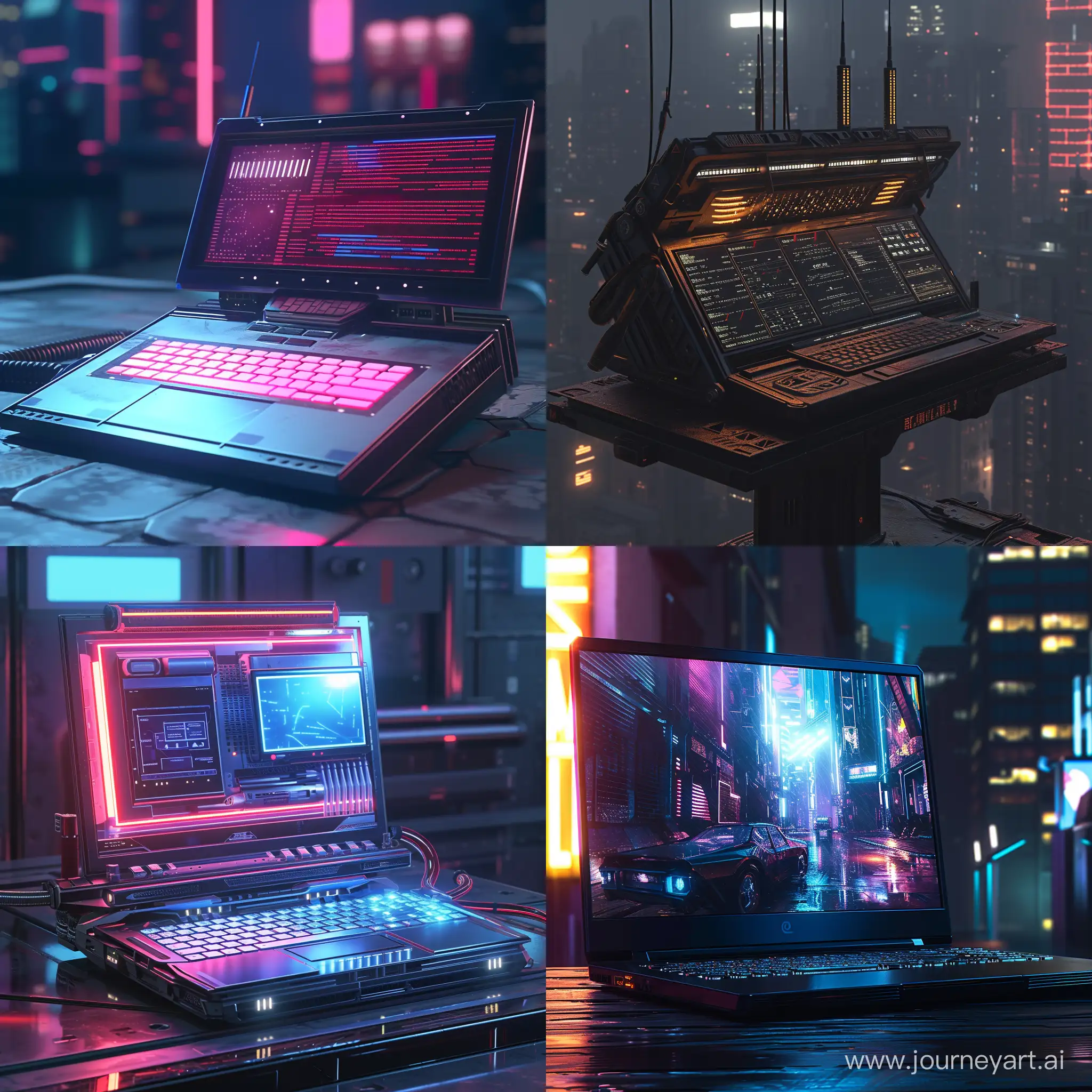 Postcyberpunk laptop, in cinematic style