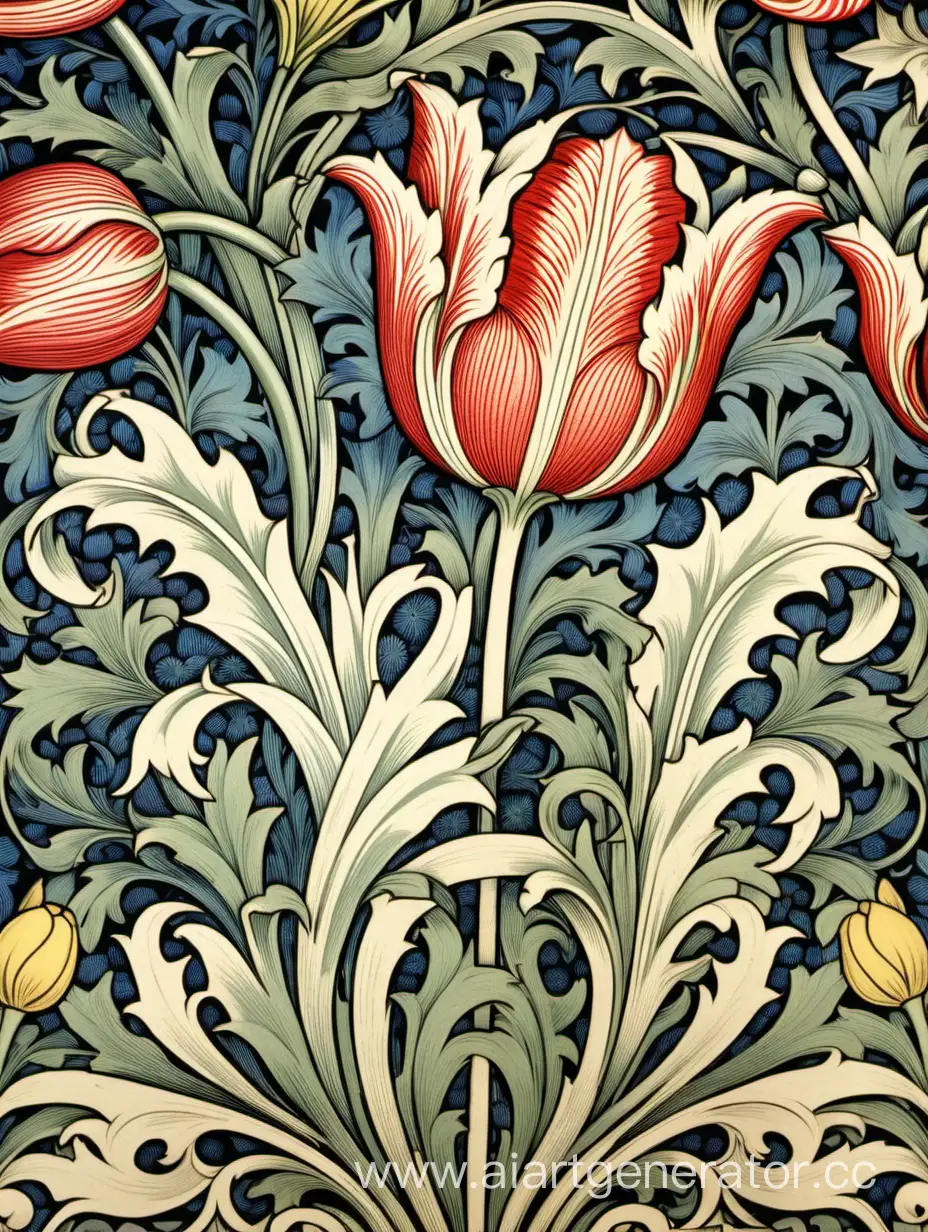Detailed-Vintage-Art-Nouveau-Tulip-Wallpaper-Design
