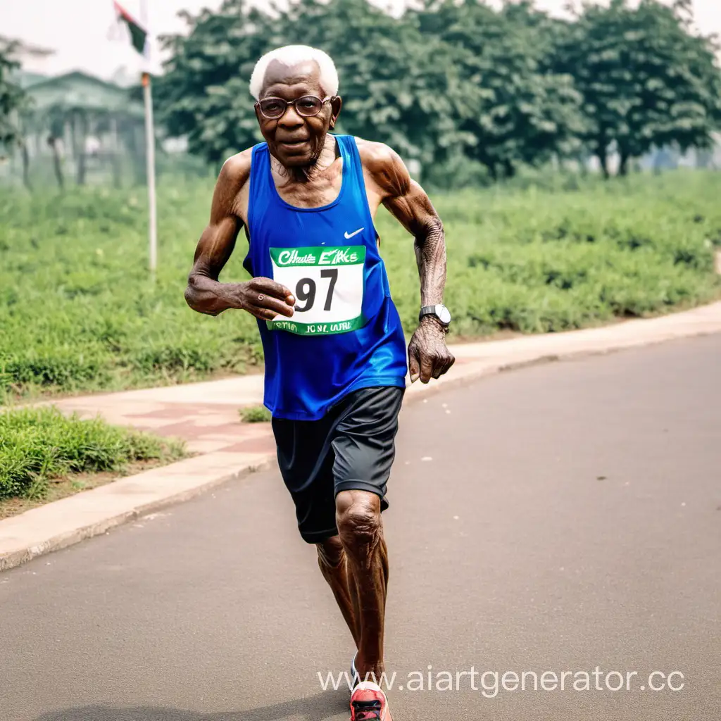 Чарльз Ежиеку, нигерийский легкоатлет которому 97 лет на пробежке негр