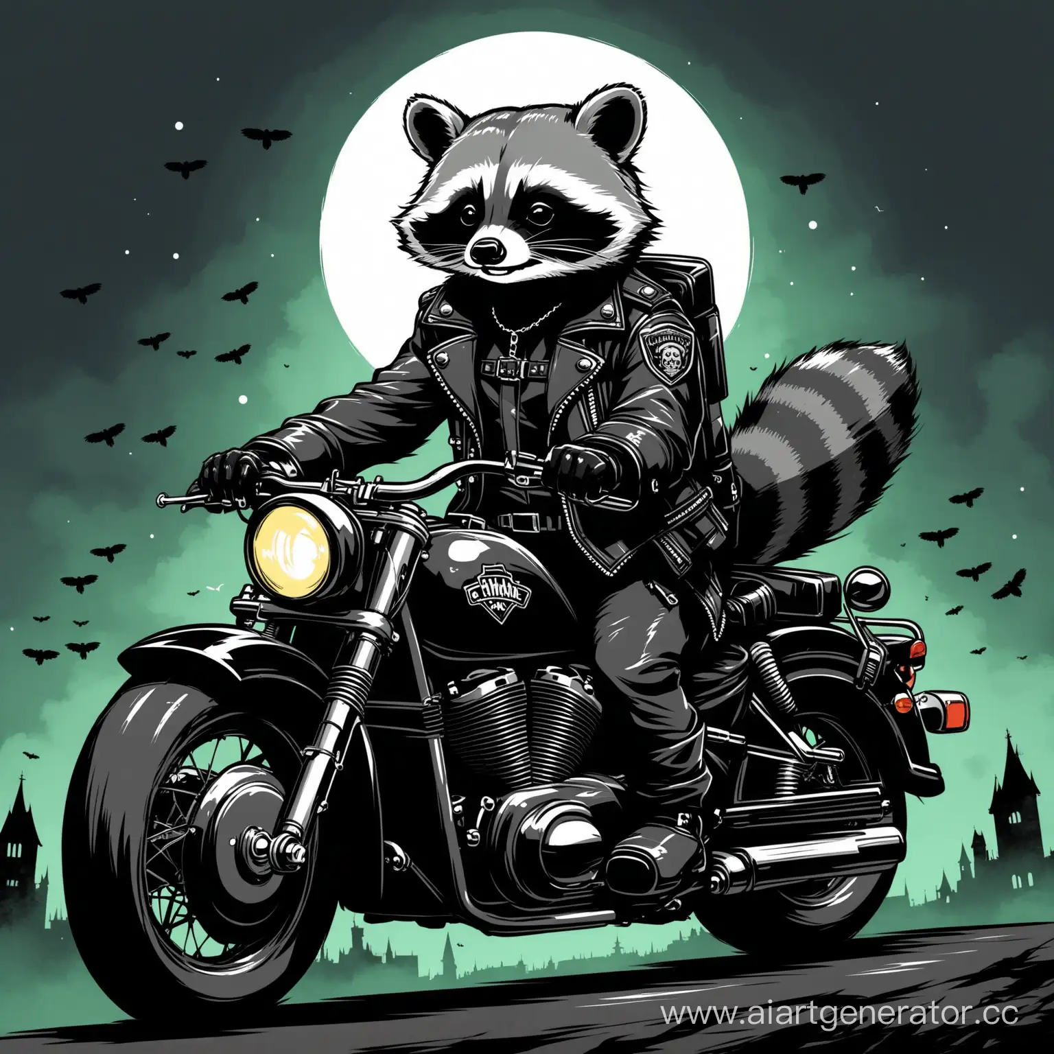 Gothic-Style-Raccoon-Riding-Motorcycle-Through-the-Night