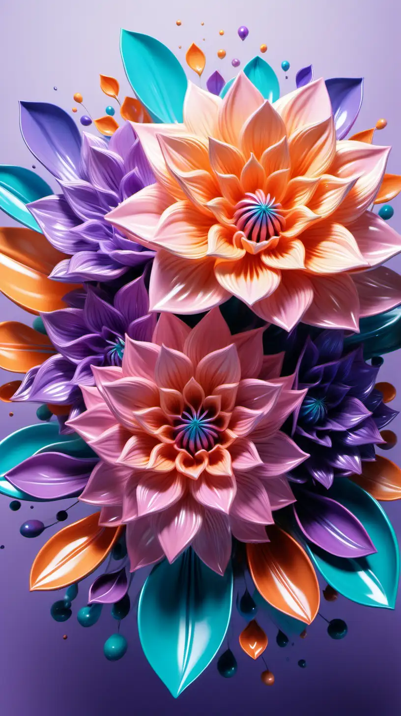 photo illustration from a world of flowers and petals, add blooming, in the style of tanya shatseva, the stars art group (xing xing), light pink, violet, orange and cyan, mind-bending sculptures, realistic hyper-detail, fluid simplicity --ar 63:128 --stylize 750 --v 6