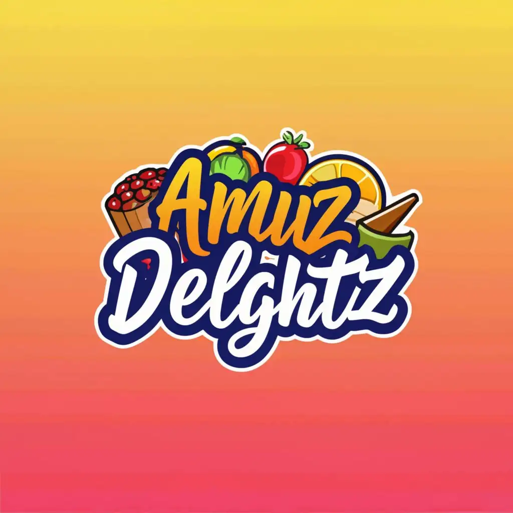 a logo design,with the text "AMUZ DELIGHTZ", main symbol:Food and fruits with catering,complex,be used in Events industry,clear background