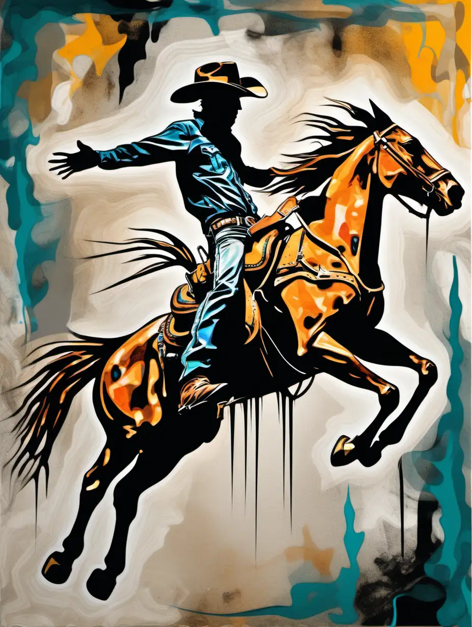 cowboy on a bucking bronco horse in a abstract expressionism art style 