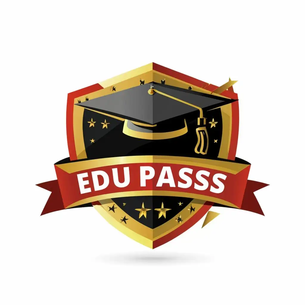 logo, graduation, student 
gold, black, red color
, with the text "Edu Pass", typography, be used in Education industry