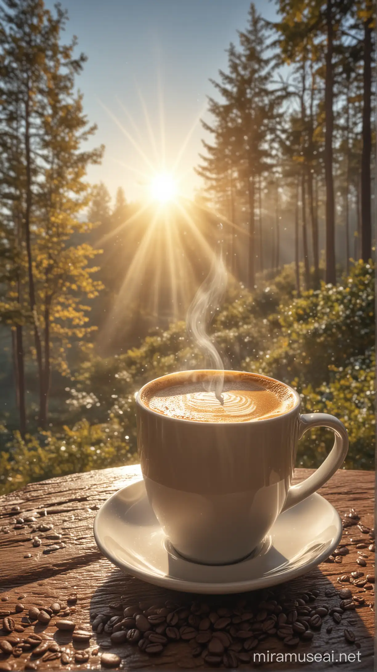 coffee , adventures background, sun light effect, 4k, HDR, morning time weather
