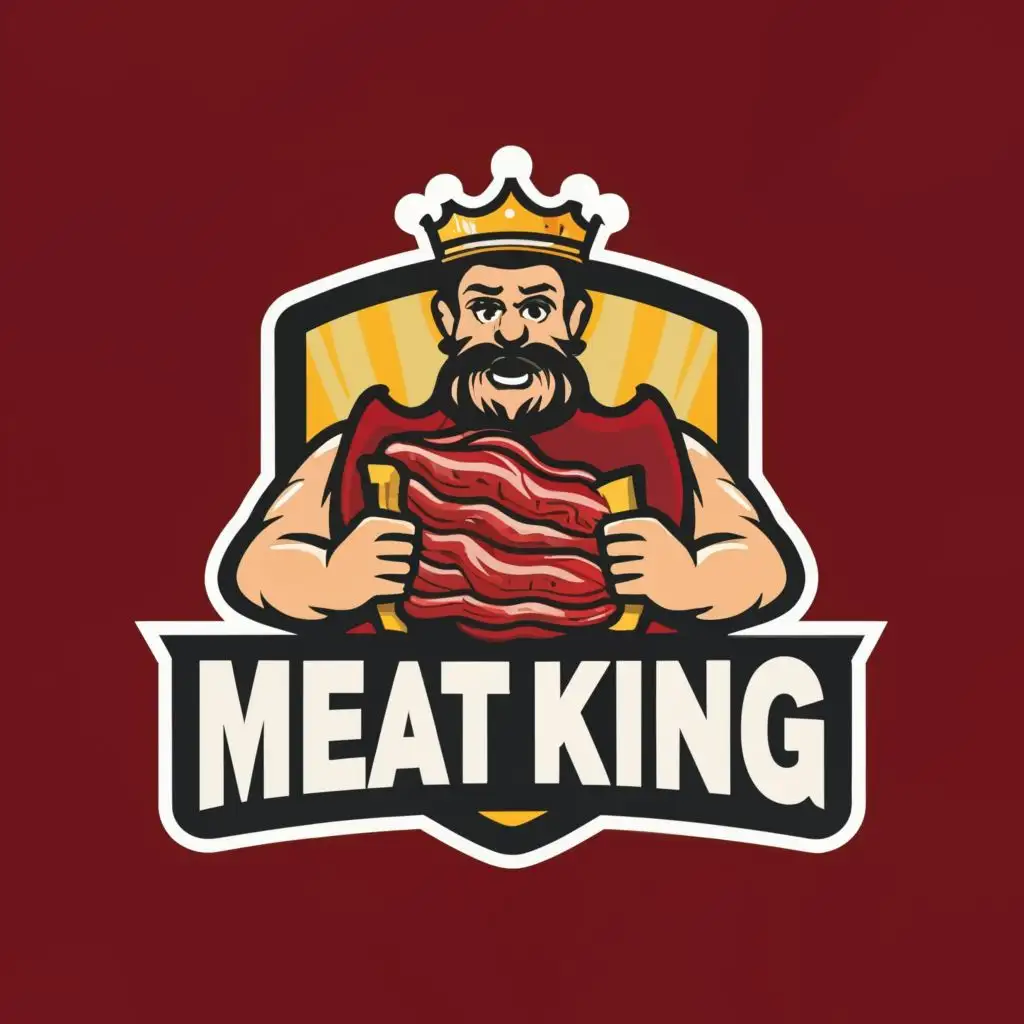 logo, Dude in crown eating a giant beef rib, with the text "Meat king", typography, be used in Restaurant industry