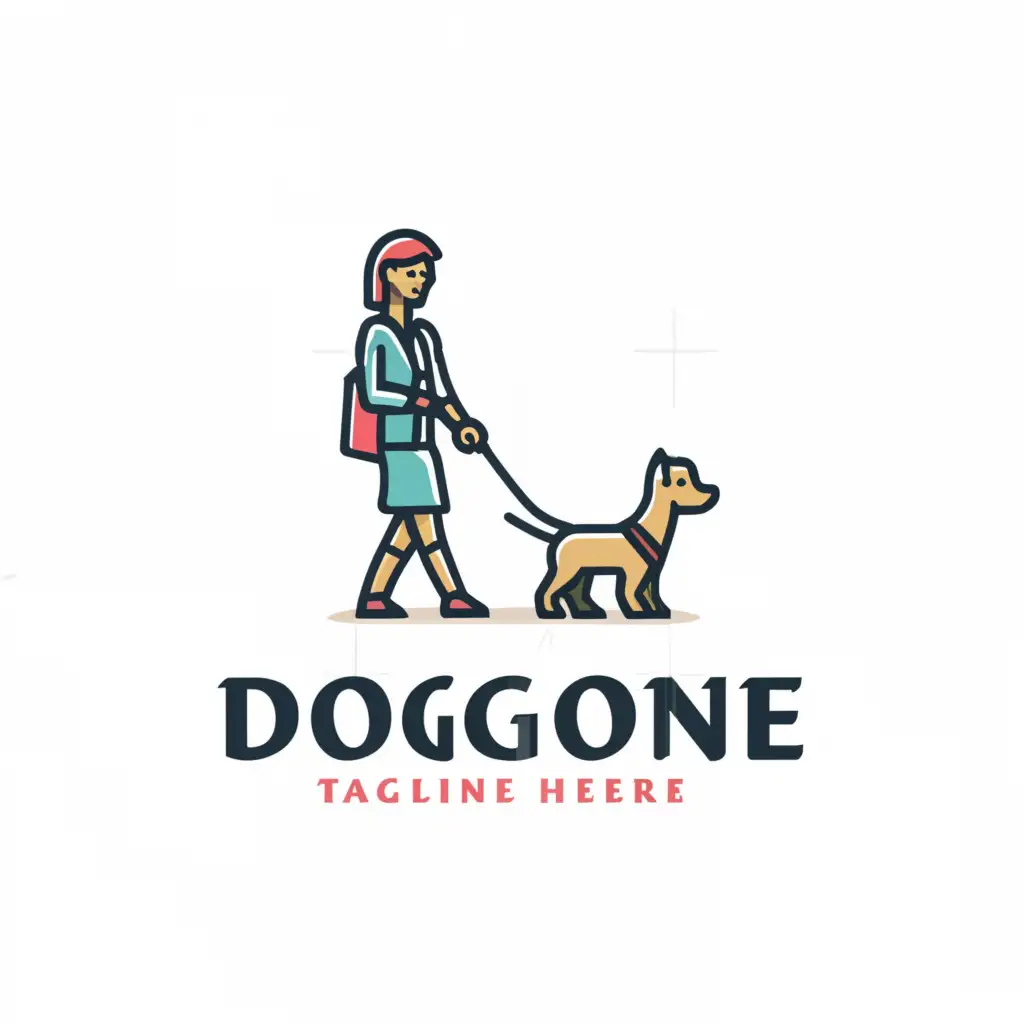 a logo design,with the text "Doggone", main symbol:Dog walking with woman,complex,be used in Animals Pets industry,clear background