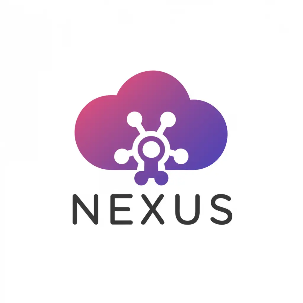 a logo design,with the text "Nexus", main symbol:Cloud Data Nexus purple colors,Minimalistic,be used in Technology industry,clear background