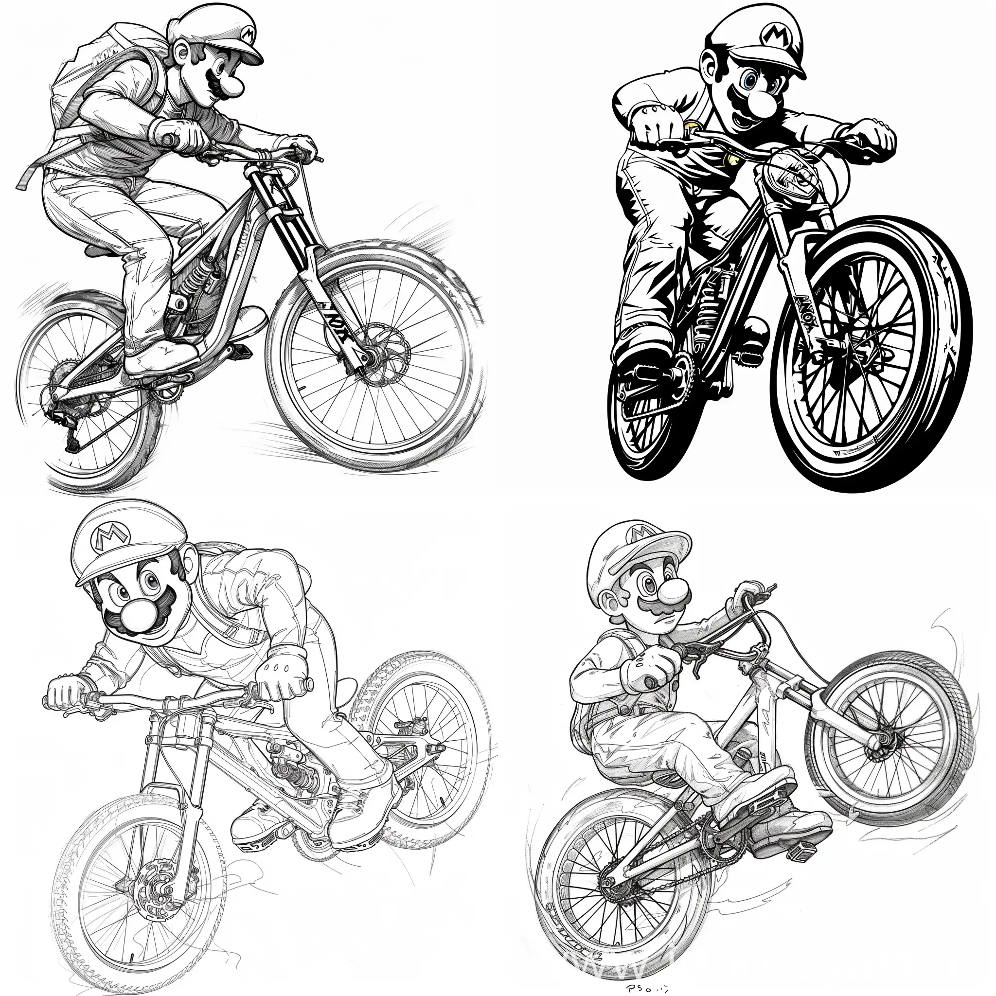 Outline-Drawing-of-Super-Mario-Riding-Nox-Bike-MTBTB