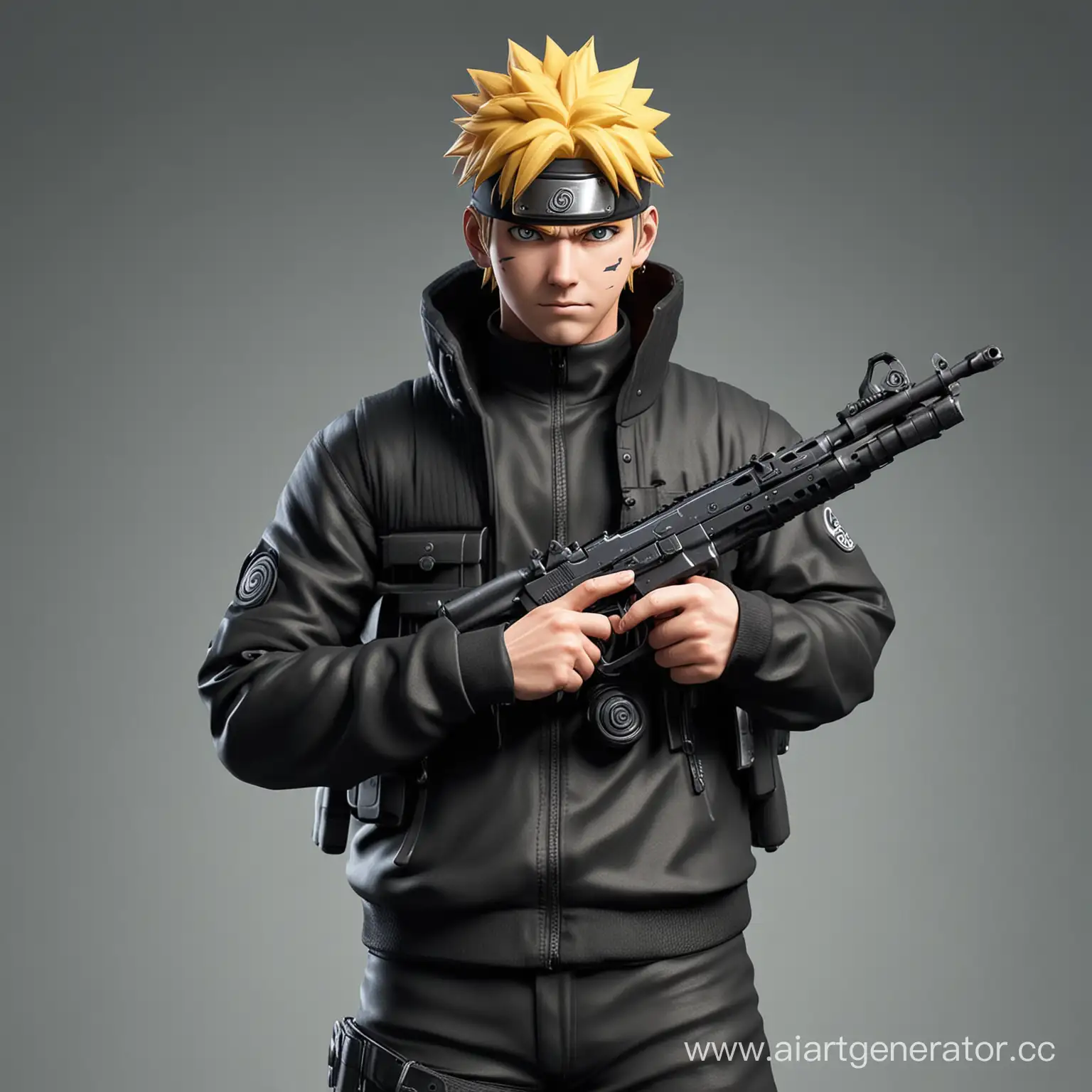 Naruto с пистолетом одетый в черное реалистичное
