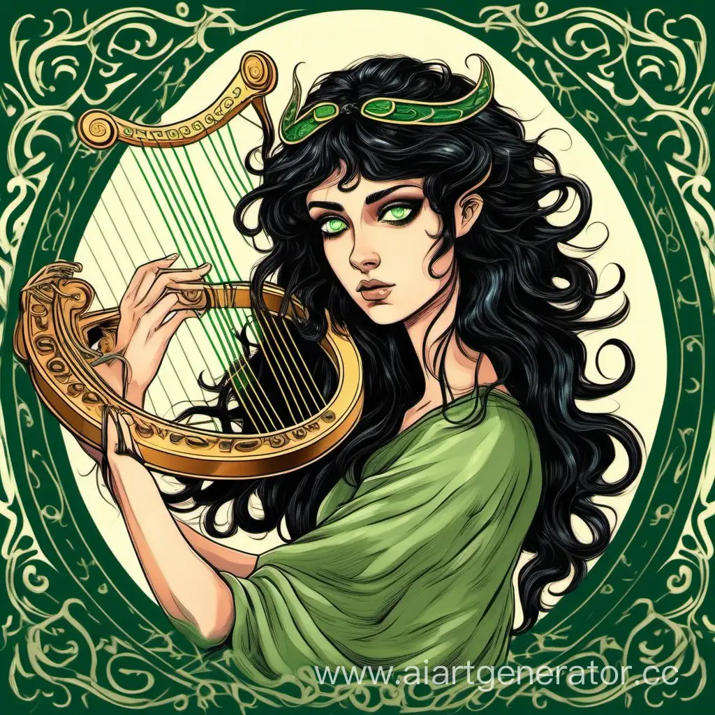 MedusaHaired-Girl-Playing-Lyre-in-Green-Tunic
