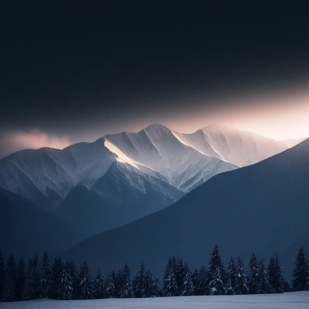 Majestic SnowCovered Mountains Bathed in Ambient Light
