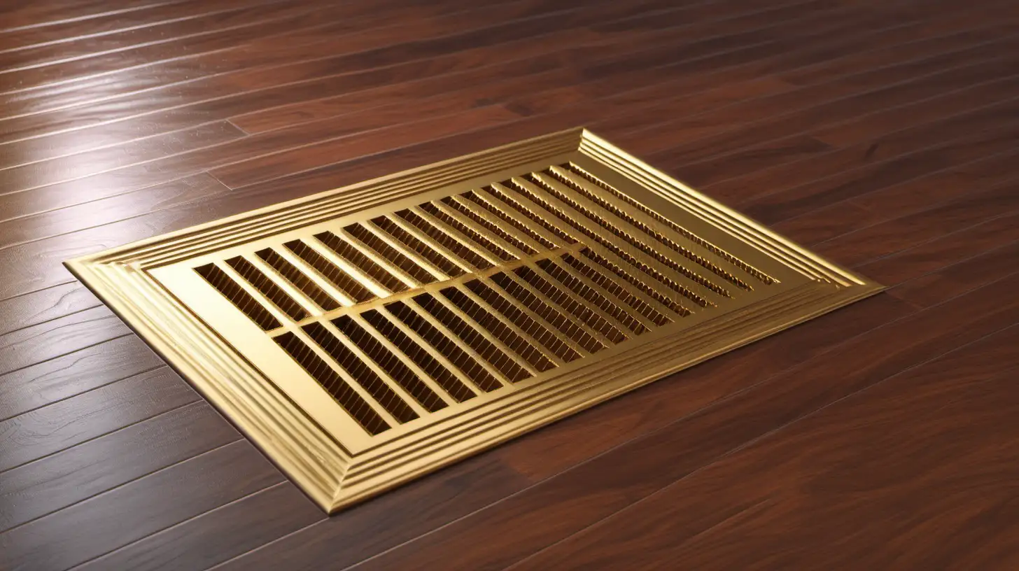 gold vent on wood floor. make the image lighter and clearer
