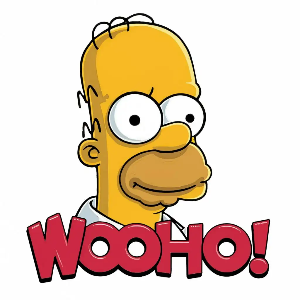 logo, Homer Simpson, with the text "Woohoo", typography