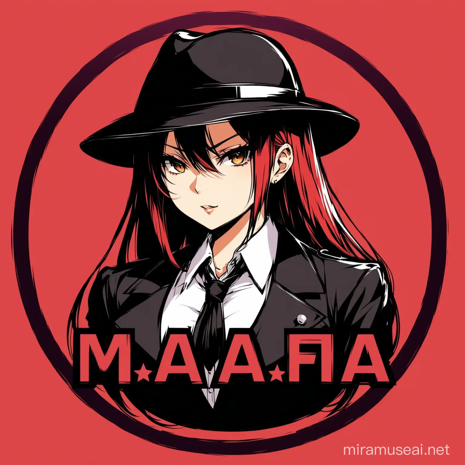 Anime Girl Mafia Emblem Stylish Logo Design with One Character
