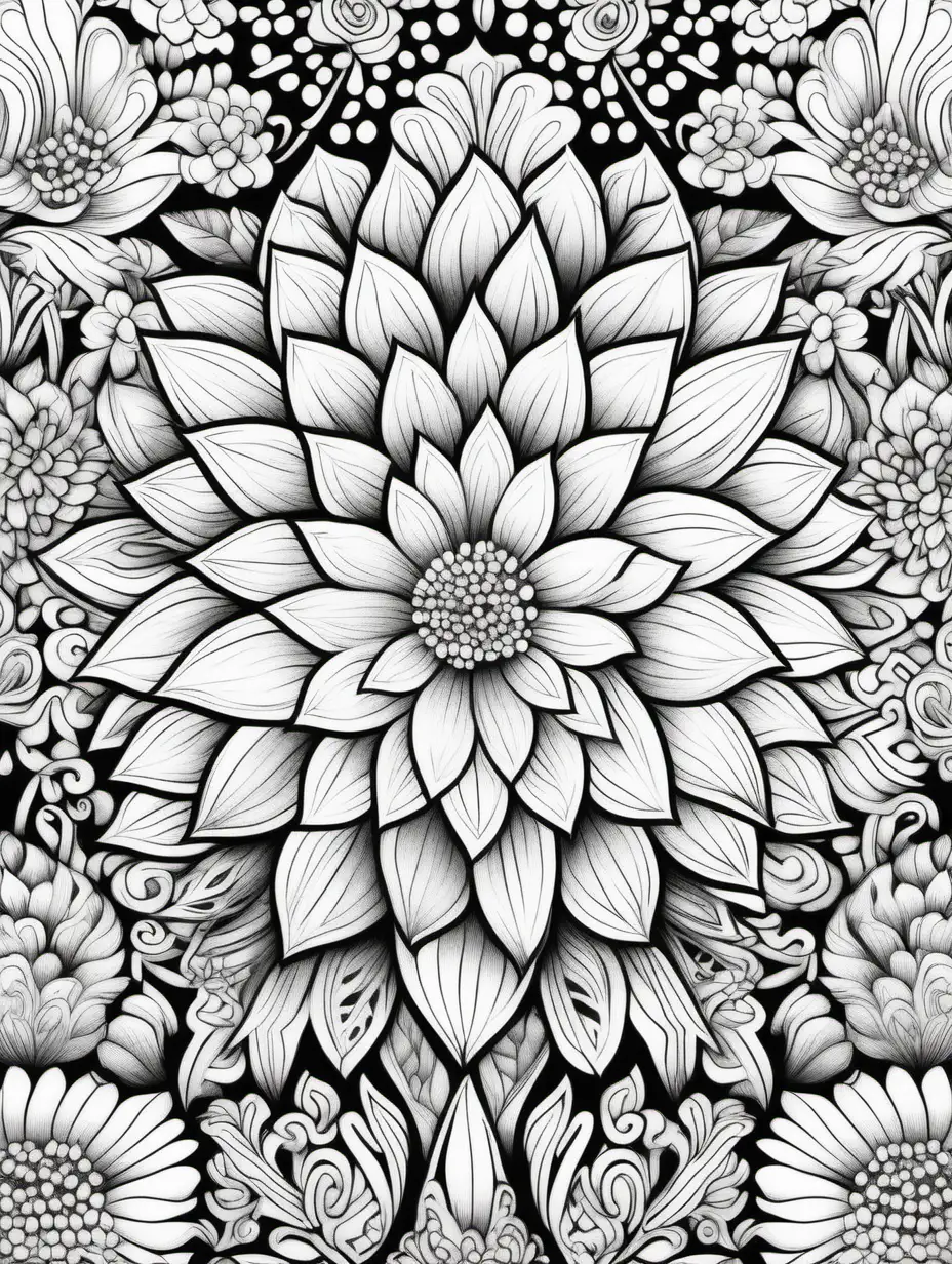 coloring page with detailed floral patterns black and white 