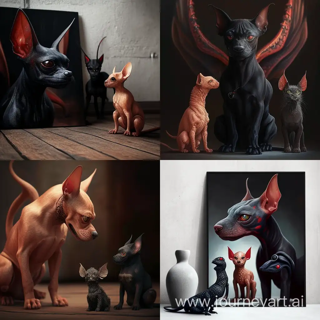 Majestic-Black-Dragon-with-Miniature-Pinscher-Dog-and-Hairless-Cat-in-New-Years-Celebration