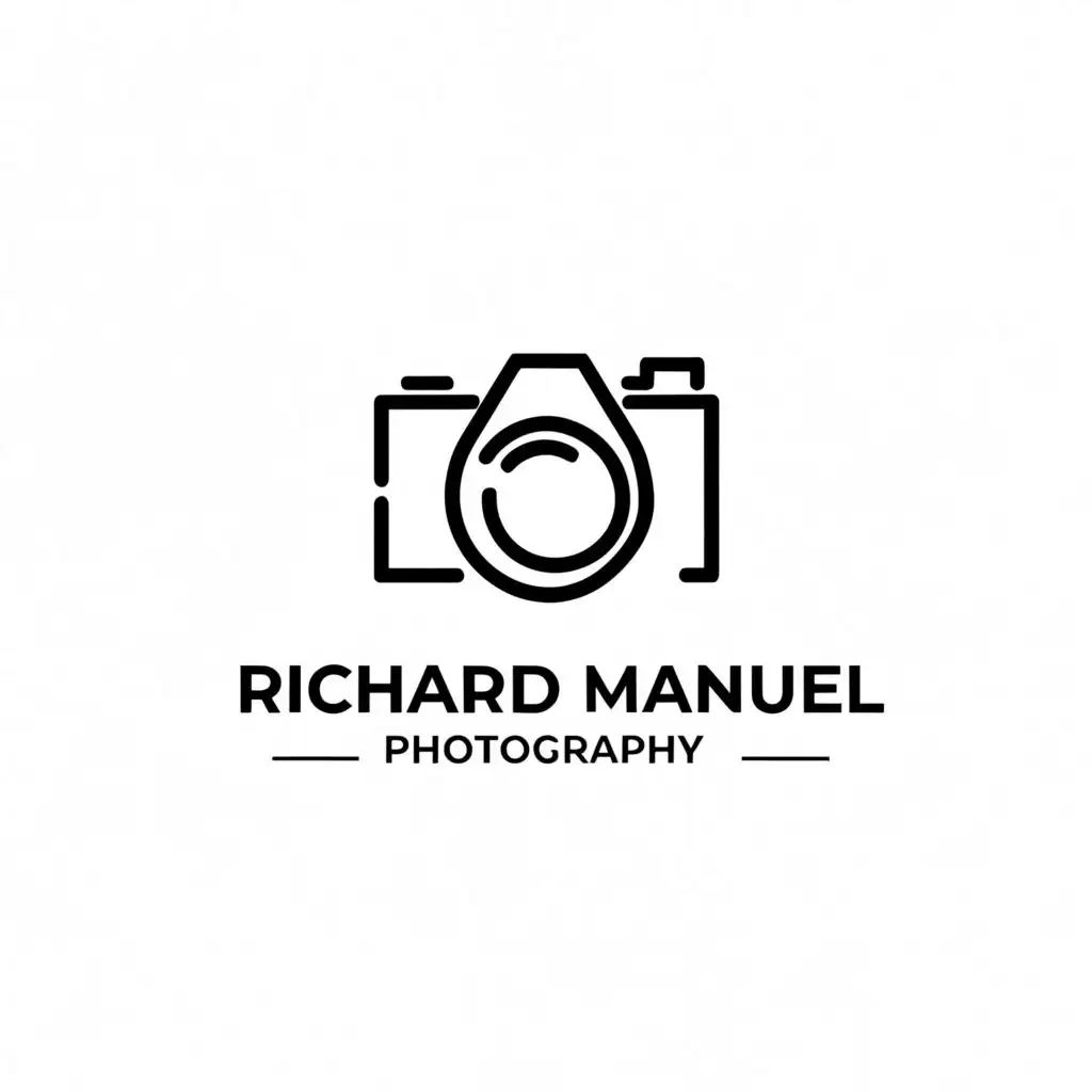 a logo design,with the text "Richard Manuel Photography", main symbol:Camera, Photography, Cursive Letters ,Minimalistic,clear background