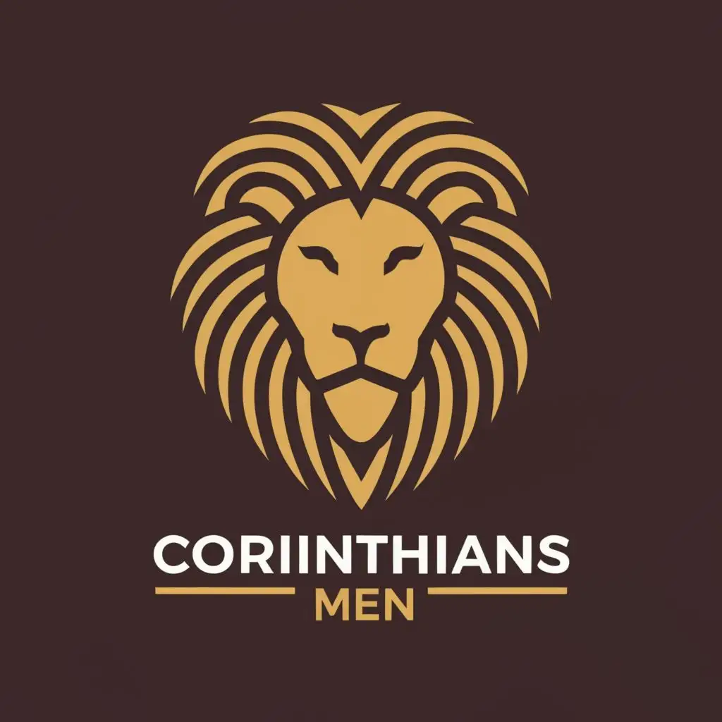 logo, A distinctive emblem like a sleek abstract lion head representing strength and pride, with the text "Corinthians men", typography, be used in Beauty Spa industry