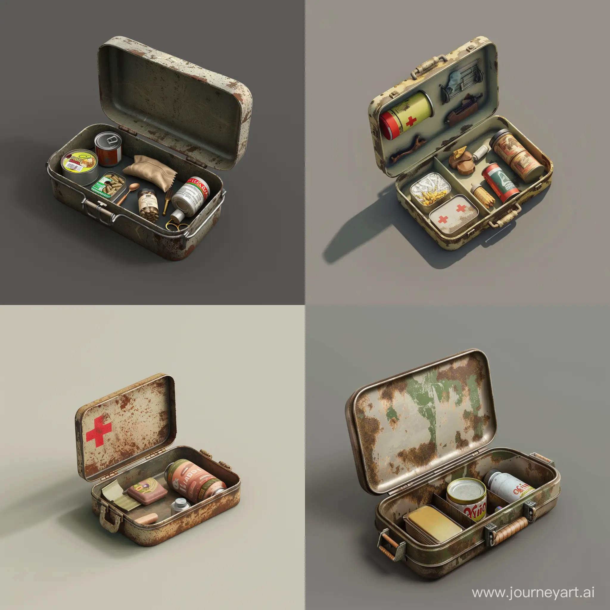 Isometric-Realistic-Mini-Survival-Kit-in-Worn-Metal-Case-Stalker-Style-3D-Render