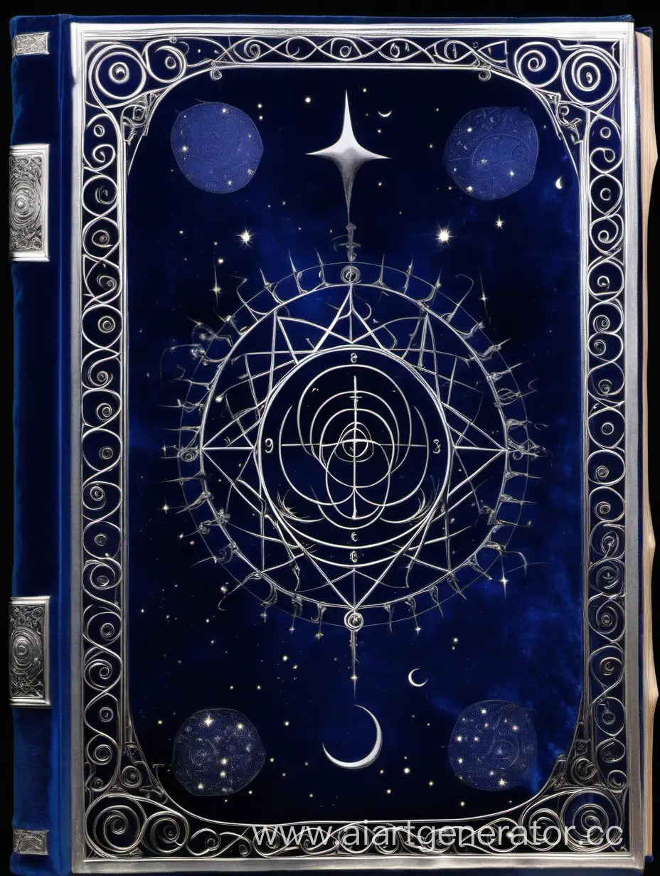 Enchanted-Blue-Velvet-Tome-with-Silver-Magical-Symbols-and-Wooden-Corners