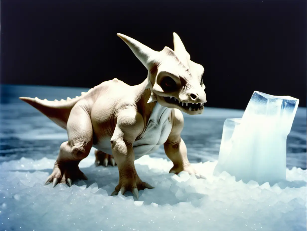 1985, vhs still, cubone in real life, in ice
