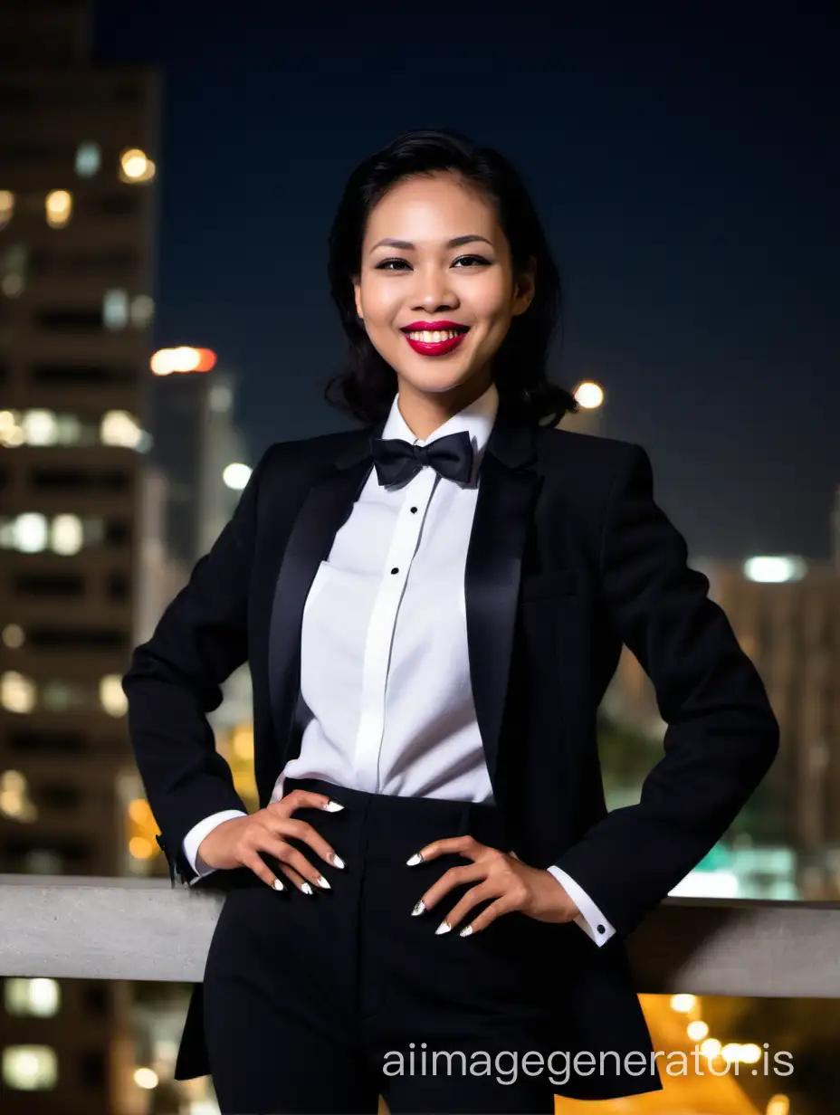 Chic-Vietnamese-Woman-in-Elegant-Nighttime-Cityscape