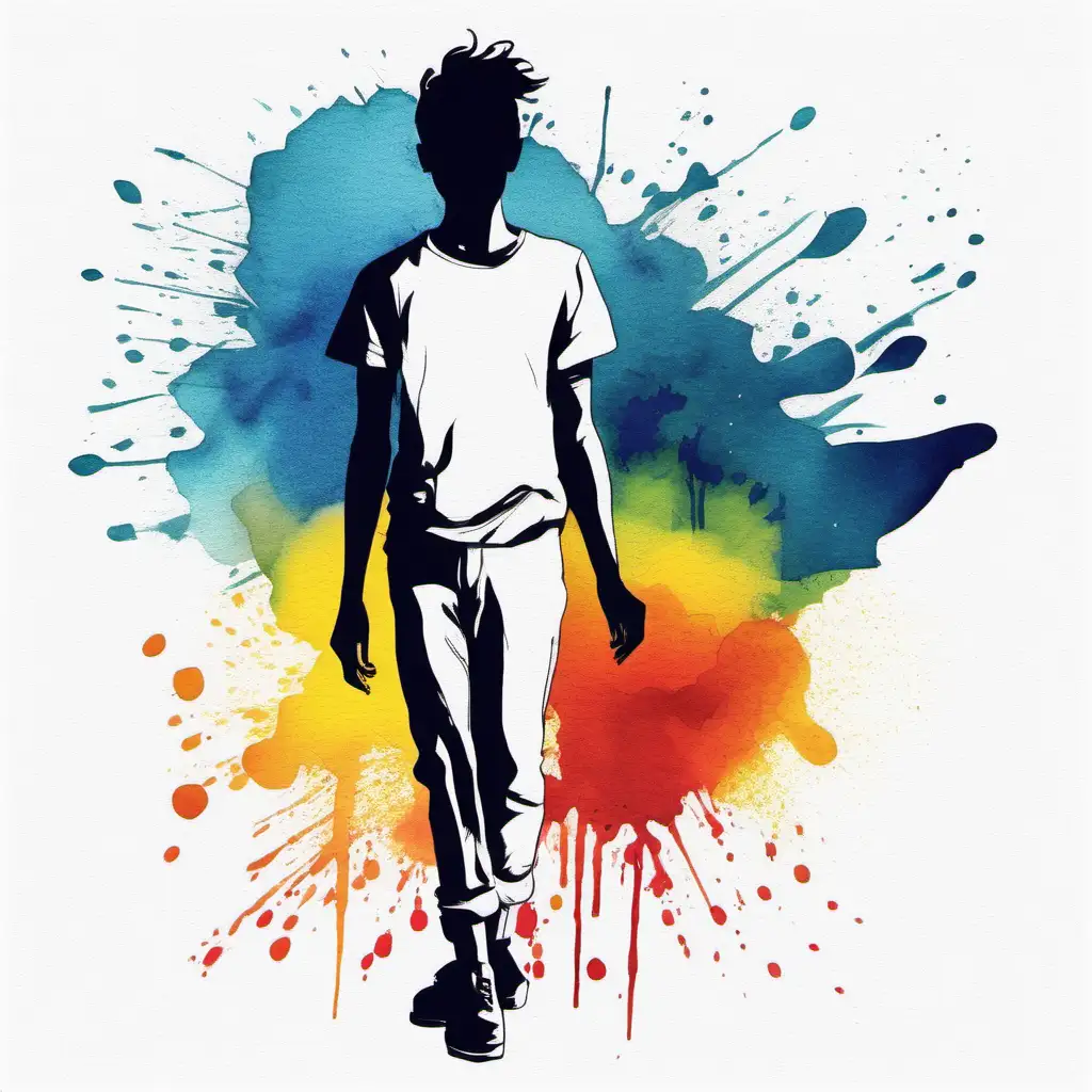 A silhouette of a person who is accepting themselves for all of their flaws.

Style: bright watercolour, hand drawn.
Mood: Vivid and emotional.  

T -shirt design graphic, vector, contour, white background.