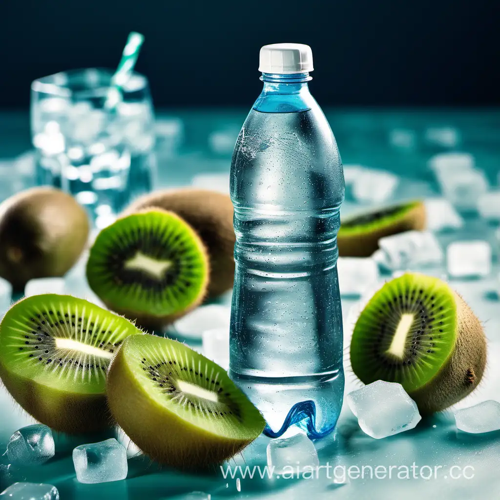 Refreshing-Bottle-of-Water-with-Scattered-Kiwi-and-Ice