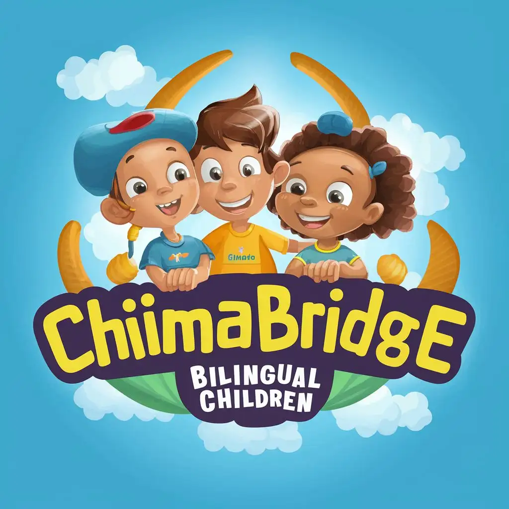 logo, ANIMATION FOR KIDS, with the text "CHIMABRIDGE  Bilingual Children", typography
