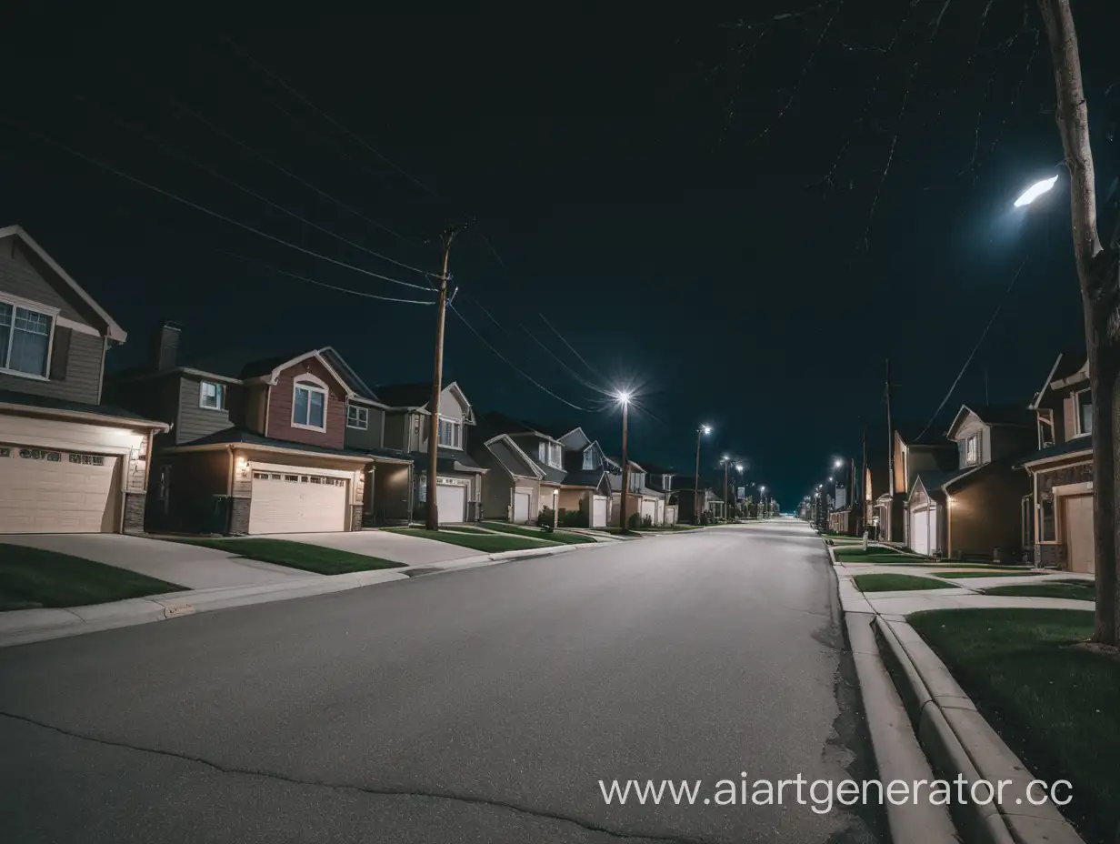 An empty street of a suburban city at night