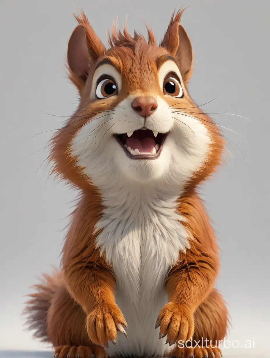 Portrait of a mischievous squirrel named Sparky in Pixar's hyper-realistic style. Sparky has reddish-brown fur with a hint of golden sheen and a bushy tail that often stands erect. His eyes are playful, adding to his energetic appearance. Sparky does not wear any special clothing, reflecting his lively nature. The background is pure white, and the image is in a 9:16 portrait orientation.