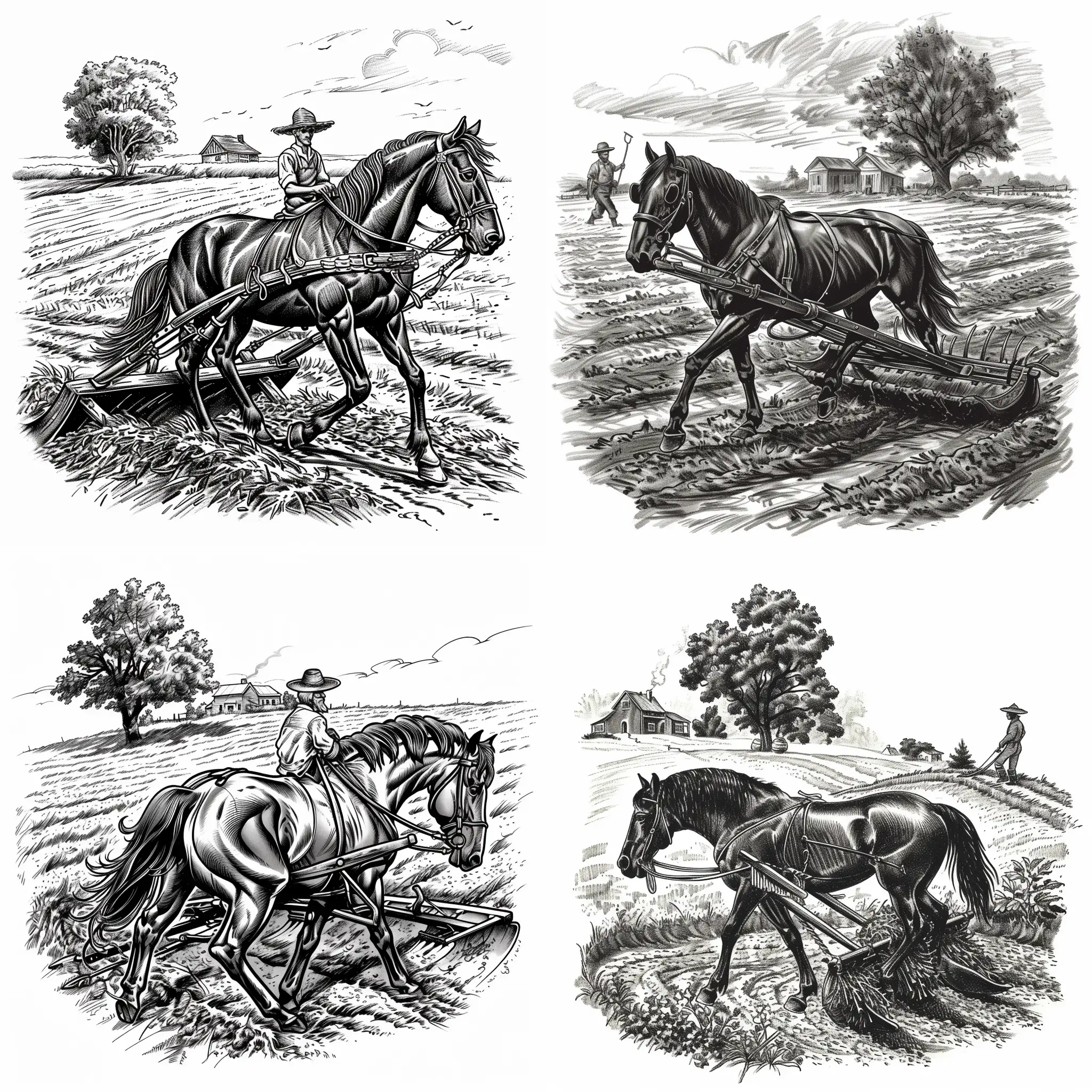 Traditional-Farming-Scene-Horse-Plowing-Field-with-Peasant